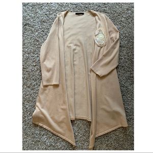 Cyrus brand cotton open front cardigan with fabric rose accent. Size L